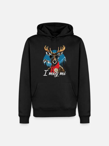 Hirsch Trachtenshirt Herren Spruch I mog mi Shirt - Männer Premium Bio Hoodie - Schwarz