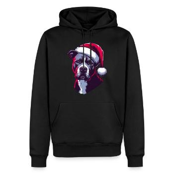 Pitbull portant un chapeau de Père Noël - Sweat à capuche Premium bio Homme - noir - Devant - Nico (187cm)