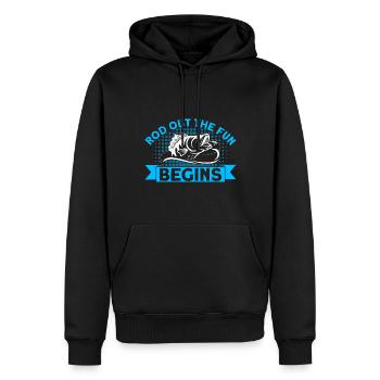 Sortie de la canne et le plaisir commence Cadeau de pêche - Sweat à capuche Premium bio Homme - noir - Devant - Nico (187cm)
