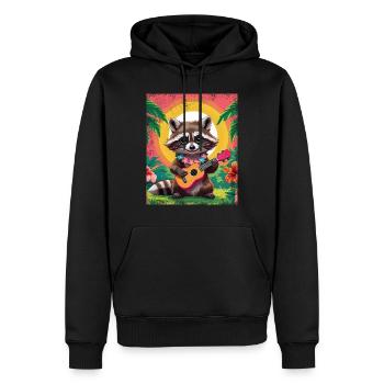 Waschbär mit Ukulele - Männer Premium Bio Hoodie - Schwarz - Vorne - Nico (187cm)