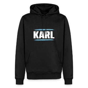 Karl - Männer Premium Bio Hoodie - Schwarz - Vorne - Nico (187cm)