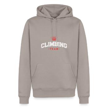 Climbing Team Klettern Sport - Men’s Premium Organic Hoodie - taupe - Front - Nico (187cm)