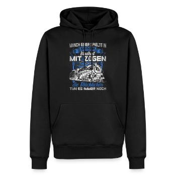 Modelleisenbahn. Kindheit - Männer Premium Bio Hoodie - Schwarz - Vorne - Nico (187cm)