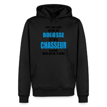 c'est compliqué d'être un bogosse et un chasseur - Sweat à capuche Premium bio Homme - noir - Devant - Nico (187cm)