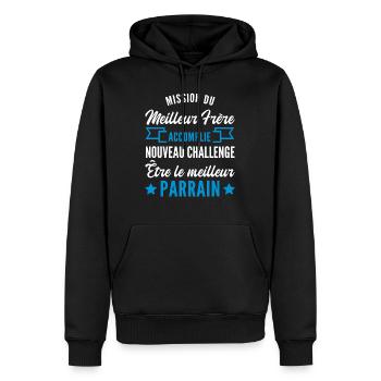 nouveau challenge être parrain / futur parrain - Sweat à capuche Premium bio Homme - noir - Devant - Nico (187cm)