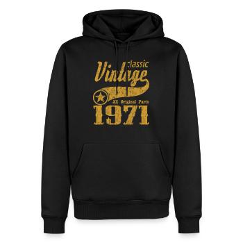 1971 - Sweat à capuche Premium bio Homme - noir - Devant - Nico (187cm)