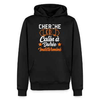 Cherche CDI calin à durée indéterminée humour - Sweat à capuche Premium bio Homme - noir - Devant - Nico (187cm)