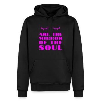 T-Shirt Woodstock Hippie Augen sind alleiniger Spiegel - Männer Premium Bio Hoodie - Schwarz - Vorne - Nico (187cm)
