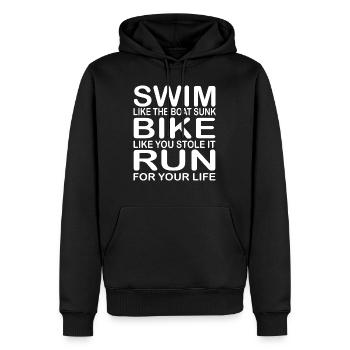 Triathlon Natation Bike Run - Sweat à capuche Premium bio Homme - noir - Devant - Nico (187cm)