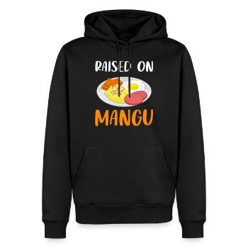 Fier Dominicain élevé sur mangu Breakfast Food - Sweat à capuche Premium bio Homme - noir - Devant - Nico (187cm)