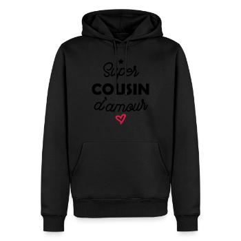 super cousin d amour - Sweat à capuche Premium bio Homme - noir - Devant - Nico (187cm)