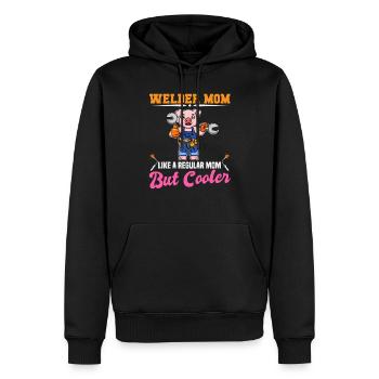 Maman soudeuse comme une maman régulière mais plus cool - Sweat à capuche Premium bio Homme - noir - Devant - Nico (187cm)
