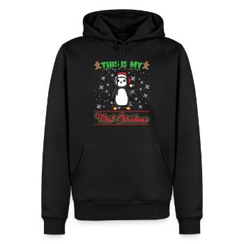 C’est mon premier Noël Noël un an X-Mas - Sweat à capuche Premium bio Homme - noir - Devant - Nico (187cm)