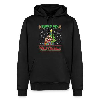C’est mon premier Noël Noël un an X-Mas - Sweat à capuche Premium bio Homme - noir - Devant - Nico (187cm)