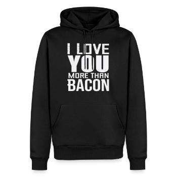 Je t’aime plus que du bacon - Sweat à capuche Premium bio Homme - noir - Devant - Nico (187cm)