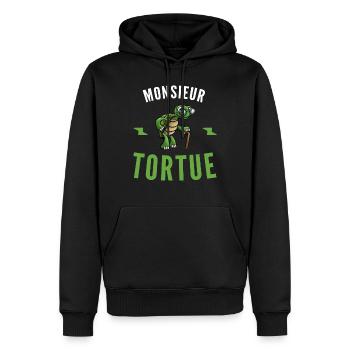 Monsieur tortue / cadeau humour grand-père - Sweat à capuche Premium bio Homme - noir - Devant - Nico (187cm)
