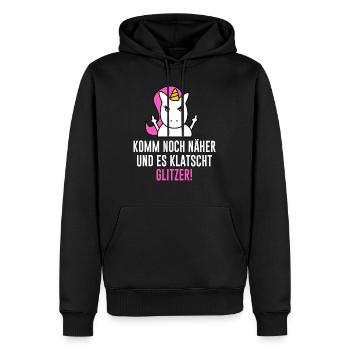 Einhorn Komm Noch Näher & Es Klatscht Glitzer - Männer Premium Bio Hoodie - Schwarz - Vorne - Nico (187cm)