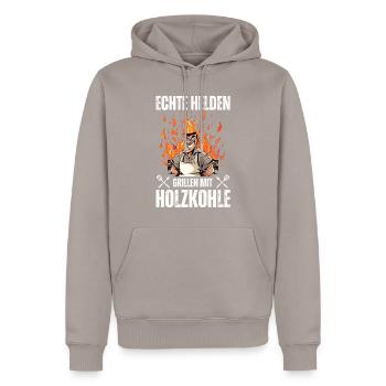 Grillmeister BBQ Barbecue Grill Chef Holzkohle - Männer Premium Bio Hoodie - Taupe - Vorne - Nico (187cm)