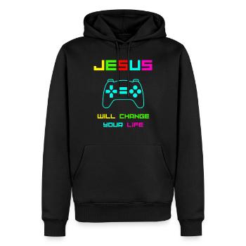 Jesus will change your life colour - Men’s Premium Organic Hoodie - black - Front - Nico (187cm)