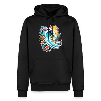 surf plage palmier soleil vacances - Sweat à capuche Premium bio Homme - noir - Devant - Nico (187cm)