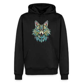 Fuchs mit Federn traditionelles Design spirit - Männer Premium Bio Hoodie - Schwarz - Vorne - Nico (187cm)