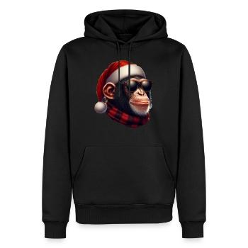 Chimpanzé de Noël avec bonnet de Père Noël - Sweat à capuche Premium bio Homme - noir - Devant - Nico (187cm)