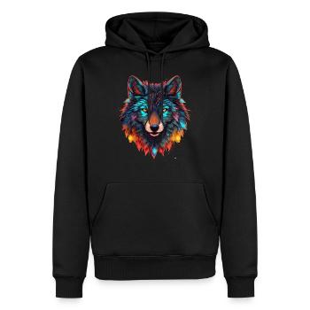 Loup avec des lumières de Noël, loups d’amour - Sweat à capuche Premium bio Homme - noir - Devant - Nico (187cm)