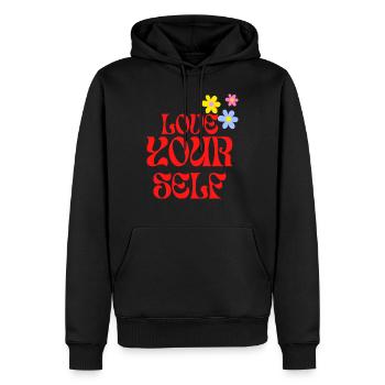 Love you self Retro Design Rot Blumen - Männer Premium Bio Hoodie - Schwarz - Vorne - Nico (187cm)
