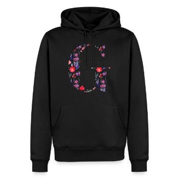 Personalisierter Blumenbuchstabe g - Geschenkidee - Männer Premium Bio Hoodie - Schwarz - Vorne - Nico (187cm)