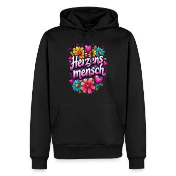 Herzensmensch, Valentinstag Geschenk Idee, Retro - Männer Premium Bio Hoodie - Schwarz - Vorne - Nico (187cm)