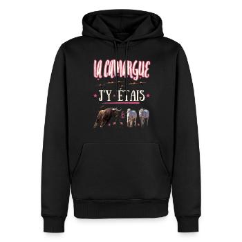 LA CAMARGUE J'Y ETAIS - Sweat à capuche Premium bio Homme - noir - Devant - Nico (187cm)