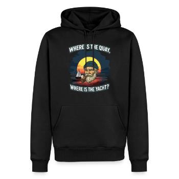 Où se trouve le quai et ce yacht à côté - Sweat à capuche Premium bio Homme - noir - Devant - Nico (187cm)