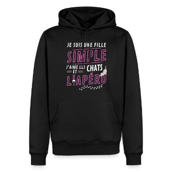 FILLE SIMPLE CHATSET APERO - Sweat à capuche Premium bio Homme - noir - Devant - Nico (187cm)