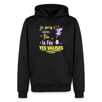 je suis une fée la fée tes VALISES - Sweat à capuche Premium bio Homme - noir - Devant - Nico (187cm)