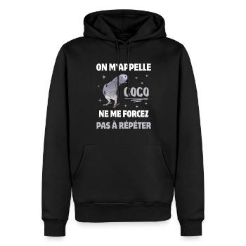 CADEAU SURNOM PERROQUET HUMOUR - Sweat à capuche Premium bio Homme - noir - Devant - Nico (187cm)