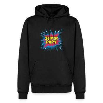 Super Papy super héro superpapy - Sweat à capuche Premium bio Homme - noir - Devant - Nico (187cm)