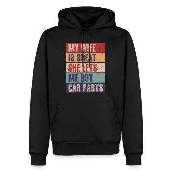 Meine Frau ist großartig, sie lässt mich Autoteile - Männer Premium Bio Hoodie - Schwarz - Vorne - Nico (187cm)