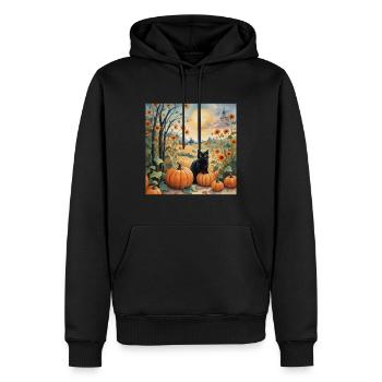 Schwarze Katze mit Kürbissen Herbst Halloween - Männer Premium Bio Hoodie - Schwarz - Vorne - Nico (187cm)