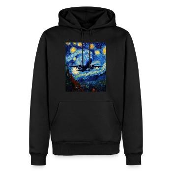 Avion nuit étoilée style van gogh - Sweat à capuche Premium bio Homme - noir - Devant - Nico (187cm)