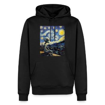 Alien nuit étoilée style van gogh - Sweat à capuche Premium bio Homme - noir - Devant - Nico (187cm)