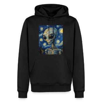 Alien nuit étoilée style van gogh - Sweat à capuche Premium bio Homme - noir - Devant - Nico (187cm)