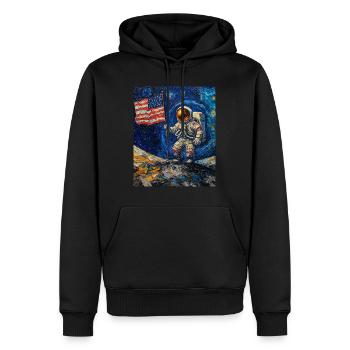 Astronaute sur la lune avec le drapeau américain - Sweat à capuche Premium bio Homme - noir - Devant - Nico (187cm)