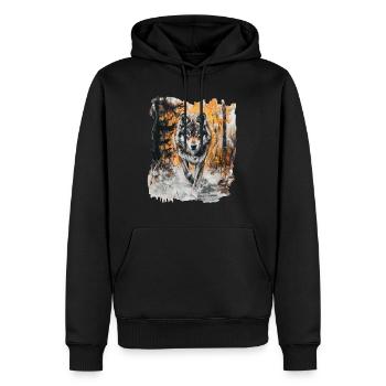 Wolf Wald Kunst - Männer Premium Bio Hoodie - Schwarz - Vorne - Nico (187cm)