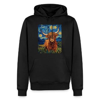 Vache des Highlands - Sweat à capuche Premium bio Homme - noir - Devant - Nico (187cm)