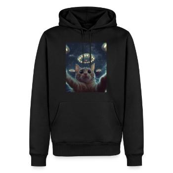 Katze Selfie UFO - Männer Premium Bio Hoodie - Schwarz - Vorne - Nico (187cm)