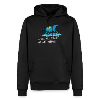 Muss noch die Welt retten - Einhorn Longboard - Männer Premium Bio Hoodie - Schwarz - Vorne - Nico (187cm)