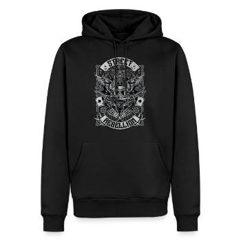 STREET REBELLION - Cycliste et moto shirt cadeau - Sweat à capuche Premium bio Homme - noir - Devant - Nico (187cm)