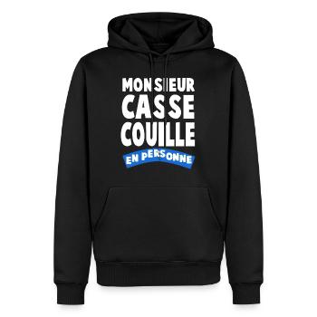 MONSIEUR CASSE COUILLE - Sweat à capuche Premium bio Homme - noir - Devant - Nico (187cm)