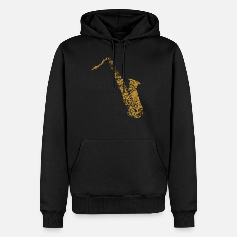 Saxophones doré distressed - Sweat à capuche Premium bio Homme - noir