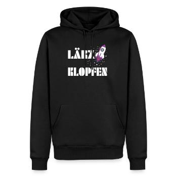 "Lärzklopfen" perfekter Spruch zur Fusion - Männer Premium Bio Hoodie - Schwarz - Vorne - Nico (187cm)